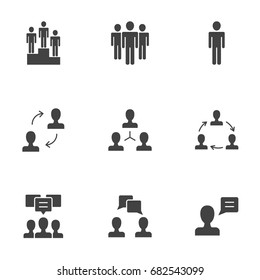 Communication, business relationship, human resources silhouettes vector icons