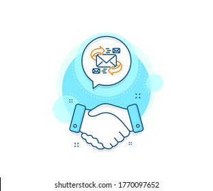 Communication by letters symbol. Handshake deal complex icon. Mail line icon. E-mail chat sign. Agreement shaking hands banner. E-Mail sign. Vector