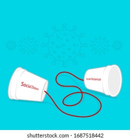 Communication by paper cups phone, vector illustration