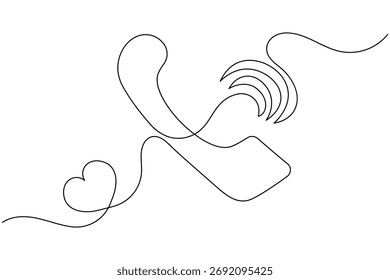 Icono de llamada de comunicación continua de una línea dibujando sobre fondo blanco Ilustración vectorial mínima de contorno móvil y telefónico