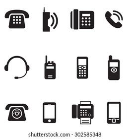 communication, call, phone vintage, retro telephone Vector Illustration Set 