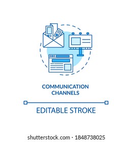 Communication channels concept icon. Communication strategy components. Services used for talking idea thin line illustration. Vector isolated outline RGB color drawing. Editable stroke