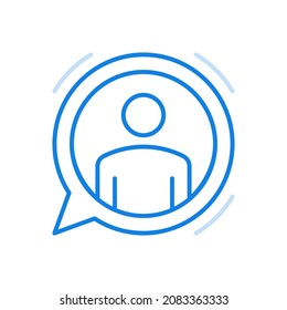 Communication avec la ligne vectorielle de l'icône de caractère. Profil de symbole dessiné en cercle. Image d'application créative avec portrait linéaire de conception simple. Panneau de compte sur les réseaux sociaux indiquant les gens à proximité.
