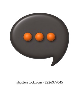 Communication Chat 3D Icon. Brown speech bubble with three orange dots. Realistic vector design element.