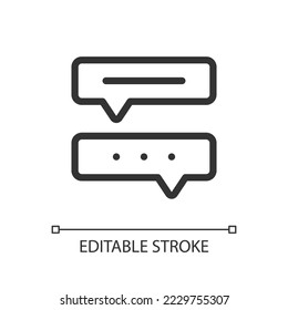 Comunicación con el ícono de ui lineal perfecto del píxel del robot de chat. Comunicación automatizada. GUI, diseño UX. Esquema de elemento de interfaz de usuario aislado para aplicación y web. Trazo editable. Tipo de letra arial utilizado