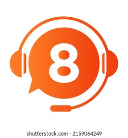 Kommunikation, Chat-Logo auf Blatt 8 Vorlage. Ballensprache, Consulting-Symbol mit 8 Buchstaben