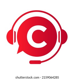 Comunicación, Logo De Chat En Plantilla De Letra C. Voz de burbuja, icono de signo de consultoría con letra C