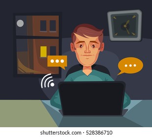 Communication, chat. Man character send massages. Vector flat cartoon illustration