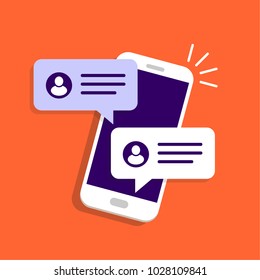 Communication with chat for smartphone. Vector illustration in flat style.