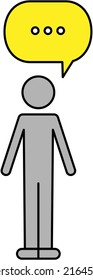 Communication chat, speech bubble icon. Man communicates in social network or messenger. Concept of speak, conversation, dialog. Virtual discussion. App for chatting and mailing design element