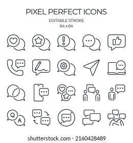 Communication, chat and speech bubble related editable stroke outline icon isolated on white background flat vector illustration. Pixel perfect. 64 x 64.