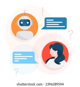 Communication with a chatbot concept. Customer service and support. Artificial intelligence concept. Isolated vector illustration in cartoon style