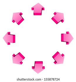 The communication circle made out of pink arrows / The arrow circle composition / Center arrow 