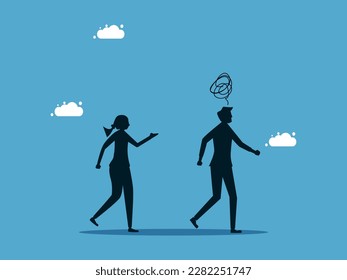 Communication or collaboration is not possible. The two men and women do not talk to each other