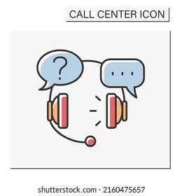 Icono de color de comunicación. Línea directa de asistencia al cliente. Auriculares para el trabajo. Nubes de diálogo. Concepto de centro de llamadas. Ilustración vectorial aislada