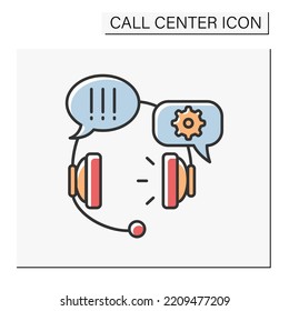 Icono de color de comunicación. Línea directa de asistencia al cliente. Auriculares para el trabajo. Diálogo enojado entre cliente y trabajador. Concepto de centro de llamadas. Ilustración vectorial aislada
