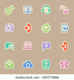 communication color vector icons on paper stickers