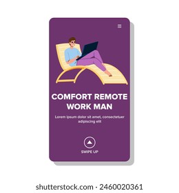 communication comfort remote work man vector. collaboration balance, wellness organization, motivation focus communication comfort remote work man web flat cartoon illustration