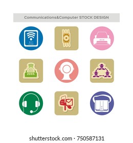 Communication and Computer icon set, Vector flat Illustration stock design