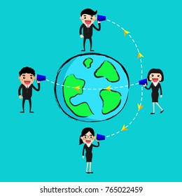 Communication concept. Business people talking together around the world vector illustration.