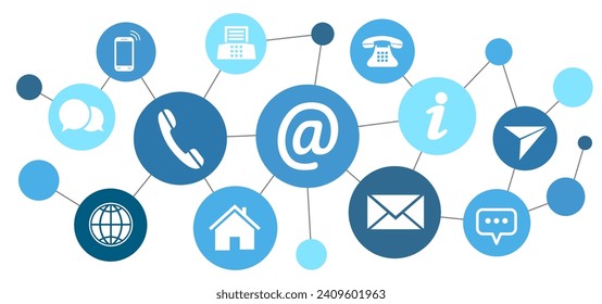 Communication concept with connected contact icons set, address, message - stock vector