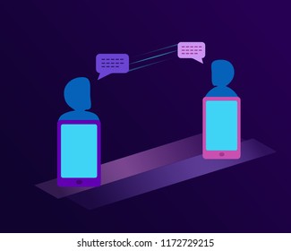 Communication concept. Digital Tablet, Portable Information Device, Smart Phone, Telephone. Dialogue, contact, chatting conversation exchange between two individuals. Network vector illustration.