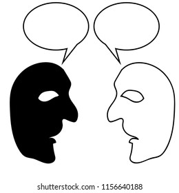 communication concept, display of opposite dark and light,black and white talk or argue 