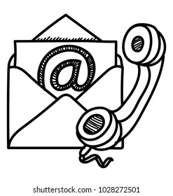 Communication concept with email and receiver doodle icon design 