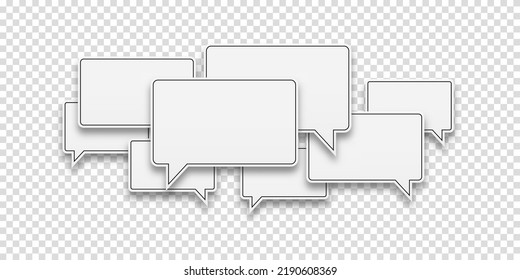 Communication concept. Empty blank speech bubbles on transparent background. Vector white sticker set with speech bubbles with a stroke.