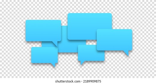 Communication concept. Empty blue blank speech bubbles on transparent background. Vector sticker set with speech bubbles.
