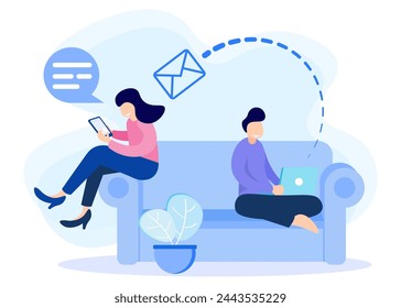 Communication concept flat vector illustration. Characters of people discussing and sending messages, chatting with each other.