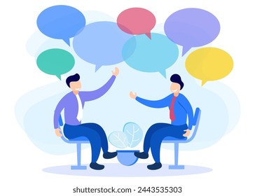 Communication concept flat vector illustration. Characters of people discussing and sending messages, chatting with each other.