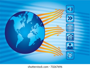 Communication concept with globe and documents sharing icon