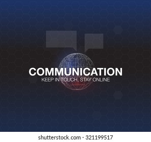 Concepto de comunicación al estilo HUD. La palabra "comunicación" HUD diseño con voz. Ilustración vectorial abstracta. Para elementos infográficos, interfaz de usuario futurista HUD 
