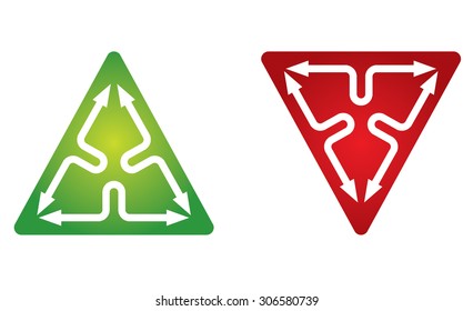 Communication concept, icon template with color triangle and arrows
