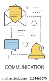 Communication concept. Idea of modern technology. Chatting through mobile app. Line icon set with speech bubble and envelope. Isolated line vector illustration