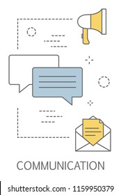 Communication concept. Idea of modern technology. Chatting through app. Line icon set with speech bubble and envelope. Isolated line vector illustration