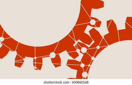 Communication Concept in Industrial Design. Low poly gear models concept triangular style. Precision machinery relative backdrop. Molecule And Communication design. Connected lines with dots.