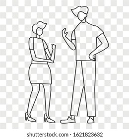 Communication concept on transparency background. Man and woman working with laptop concept. Creative idea design. Flat vector illustration for template, brochure, web page or presentation. 