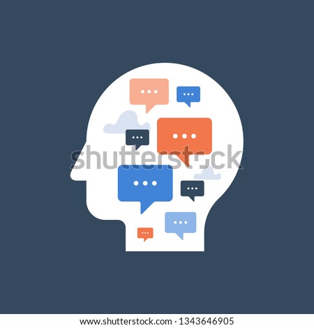 Communication concept, public speaking, self reflection, psychology or psychiatry, vector icon, flat illustration