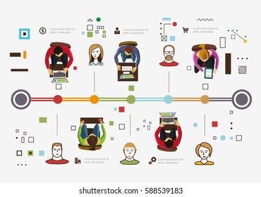 Communication concept of remote work. Time line infographic. Vetor illustration.