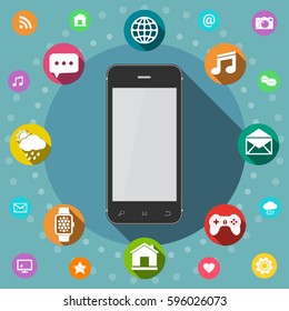 Communication concept. Smart phone flat design. Vector illustration.