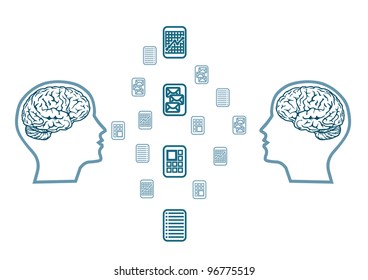 Communication concept, template with human figure and document icons