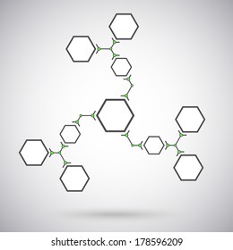 Communication concept of the ten hexagonal cells.  vector graphics