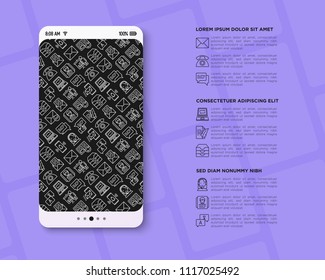 Communication concept with thin line icons: email, phone, chat, contacts, comment, inbox, translator, presentation, message, screen share, support. Vector illustration, web page template.