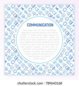 Communication concept with thin line icons: e-mail, newspaper, letter, chat, tv, support, video call, microphone. Modern vector illustration for banner, print media, web page.