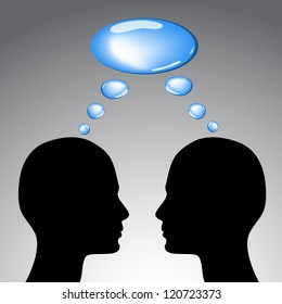 Communication Concept - Two Heads And Thoughts Vector