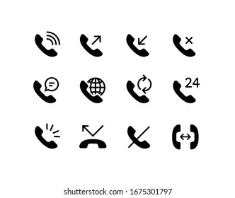 Communication concept. Vector flat outline icon set illustration. Black isolated on white background. Phone call handset sign. Design element collection for web, ui, button, website, logo.