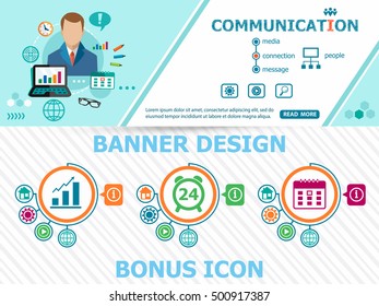 Communication concepts and abstract cover header background for website design. Horizontal advertising business banner layout template
