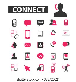 Communication, connect,  business talking, calling, chat, phone, message, contact, technology, gadget, telephone, connection, technology, mobile icons, signs vector set
